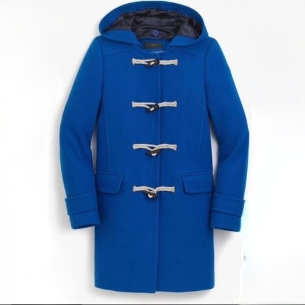 J.CREW Petite Blue Italian Wool Toggle Hoodie Trench Coat
